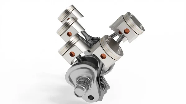 Rendering Internal Combustion Engine Engine Parts Crankshaft Pistons Fuel Supply — Stock Photo, Image