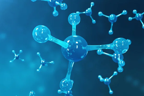 3 d レンダリング分子。原子 bacgkround。バナーやチラシの医療の背景。原子レベルの分子構造. — ストック写真