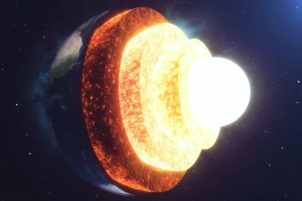 Structure core Earth. Structure layers of the earth. The structure of the earth\'s crust. Earth cross section in space view. Elements of this image furnished by NASA. 3D rendering