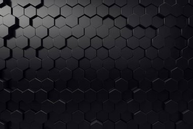 Soyut geometrik yüzeyi. Altıgen siyah arka plan. 3D render