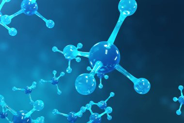 3D render molekülleri. Atomlar bacgkround. Başlık sayfası veya el ilanı için tıbbi geçmişi. Atomik düzeyde moleküler yapısı.