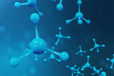 3D render molekülleri. Atomlar bacgkround. Başlık sayfası veya el ilanı için tıbbi geçmişi. Atomik düzeyde moleküler yapısı.