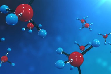 3D render molekülleri. Atomlar bacgkround. Başlık sayfası veya el ilanı için tıbbi geçmişi. Atomik düzeyde moleküler yapısı.