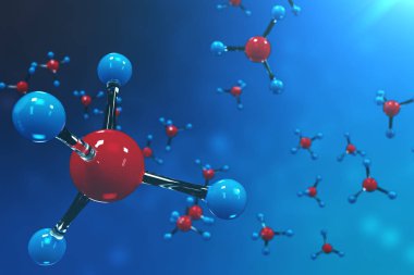 3D render molekülleri. Atomlar bacgkround. Başlık sayfası veya el ilanı için tıbbi geçmişi. Atomik düzeyde moleküler yapısı.