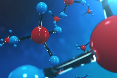 3D render molekülleri. Atomlar bacgkround. Başlık sayfası veya el ilanı için tıbbi geçmişi. Atomik düzeyde moleküler yapısı.