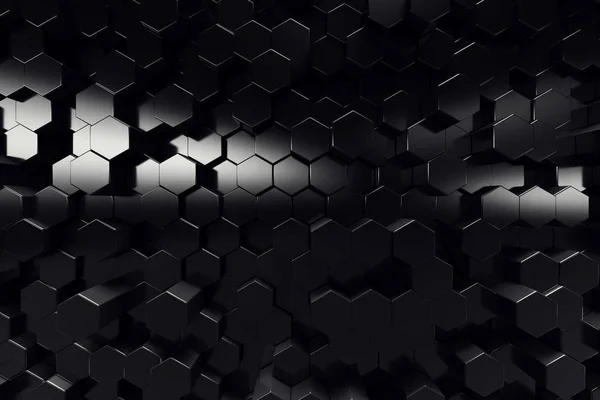 Superfície Geométrica Abstrata Fundo Preto Hexagonal Rendering — Fotografia de Stock