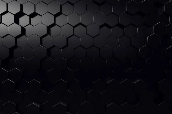 Superfície Geométrica Abstrata Fundo Preto Hexagonal Rendering — Fotografia de Stock
