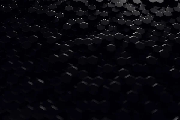 Surface Géométrique Abstraite Fond Noir Hexagonal Rendu — Photo