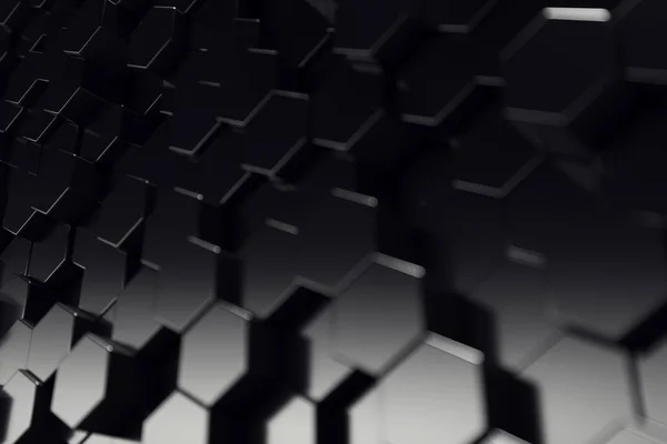 Suprafata geometrica abstracta. Fundal negru hexagonal. Redare 3D — Fotografie, imagine de stoc