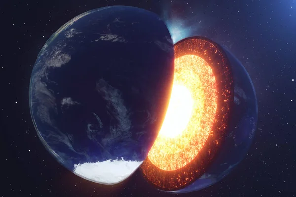 Structure core Earth. Structure layers of the earth. The structure of the earths crust. Earth cross section in space view. Elements of this image furnished by NASA. 3D rendering. — Stock Photo, Image