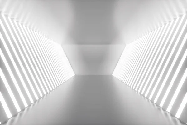 3 d レンダリング抽象ルーム インテリア ネオン。未来の建築の背景。デザイン プロジェクトのモックアップ — ストック写真