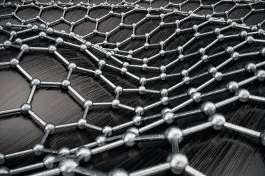 3D render soyut nanoteknoloji altıgen geometrik form yakın çekim, kavram grafen atomik yapısı, kavram grafen moleküler yapısı