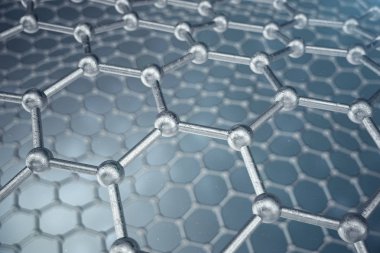 3D render soyut nanoteknoloji altıgen geometrik form yakın çekim, kavram grafen atomik yapısı, kavram grafen moleküler yapısı