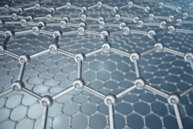 3D render soyut nanoteknoloji altıgen geometrik form yakın çekim, kavram grafen atomik yapısı, kavram grafen moleküler yapısı