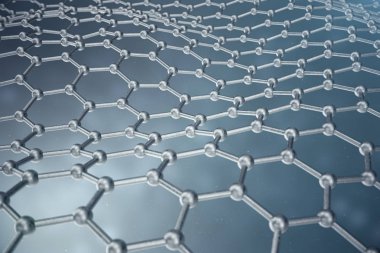 3D render soyut nanoteknoloji altıgen geometrik form yakın çekim, kavram grafen atomik yapısı, kavram grafen moleküler yapısı