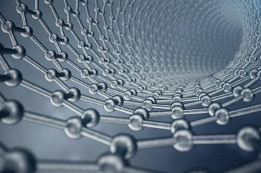 3D render yapısını grafen Tüp, soyut nanoteknoloji altıgen geometrik form yakın çekim, kavram grafen atomik yapısı, kavram grafen moleküler yapısı.