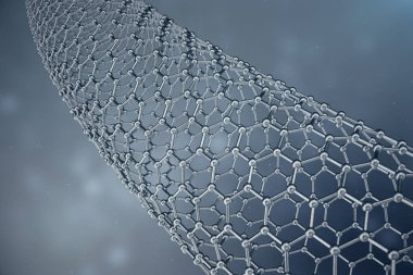 3D render yapısını grafen Tüp, soyut nanoteknoloji altıgen geometrik form yakın çekim. Grafin atomik yapı kavramı, karbon yapısı.