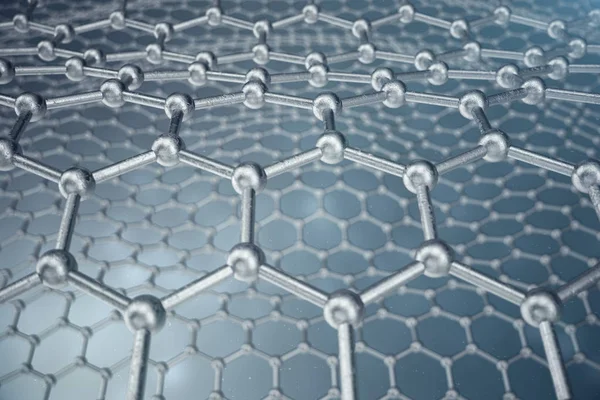 3D rendering absztrakt nanotechnológia hatszögű geometriai forma közelről, a koncepció grafén atomszerkezet, a koncepció grafén molekuláris szerkezete — Stock Fotó