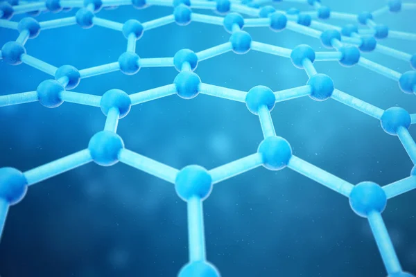 3D-Rendering abstrakter Nanotechnologie hexagonale geometrische Form Nahaufnahme. Graphen atomares Strukturkonzept, Kohlenstoffstruktur. — Stockfoto