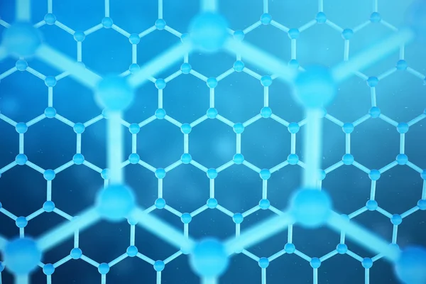 3D rendering abstracte nanotechnologie zeshoekige geometrische vorm close-up. Grafeen atoomstructuur concept, koolstof structuur. — Stockfoto
