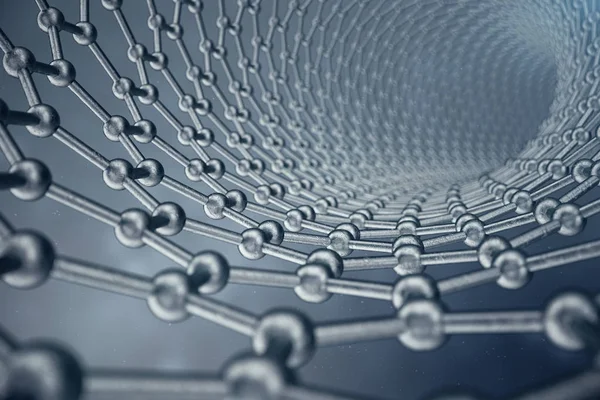 3D rendering szerkezete a grafén cső, a hatszögű geometriai forma absztrakt nanotechnológia zár-megjelöl, a koncepció grafén atomszerkezet, a koncepció grafén molekuláris szerkezete. — Stock Fotó