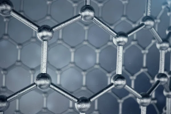 Struktury renderowania 3D Sex Grafen, streszczenie nanotechnologii sześciokątny formie geometrycznej zbliżenie. Grafen strukturę atomową koncepcja, struktury węgla. — Zdjęcie stockowe
