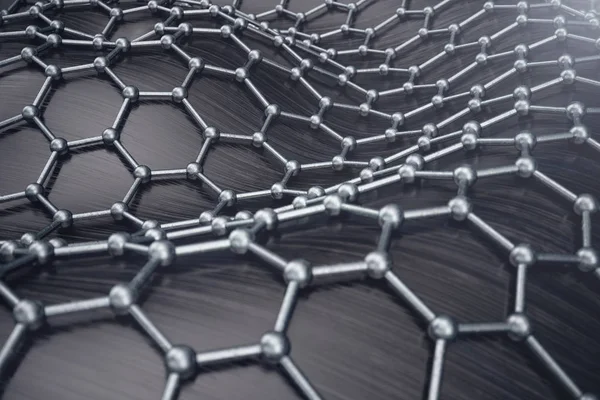 3D rendering αφηρημένη νανοτεχνολογία εξαγωνικό γεωμετρική μορφή close-up. Το γραφένιο έννοια ατομική δομή, άνθρακα δομή. — Φωτογραφία Αρχείου