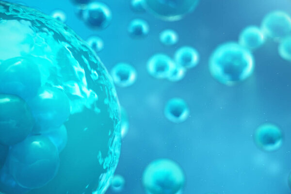 3D Rendering human or animal cells on blue background. Concept Early stage embryo Medicine scientific concept, Stem cell research and treatment.