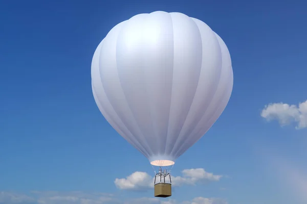 Gökyüzü arka plan üzerinde 3D çizim sıcak hava balonu. Beyaz, kırmızı, mavi, yeşil ve sarı hava ballon flyes üzerinde sky. — Stok fotoğraf