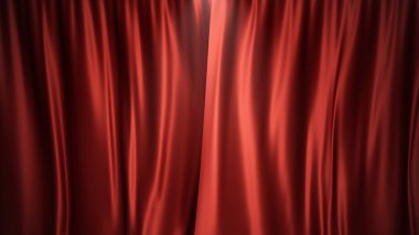 3D çizim lüks kırmızı ipek kadife perdeler dekorasyon tasarımı, fikirler. Kırmızı sahne perdesi tiyatro veya opera sahne zemin için. Mock-up tasarım projesi