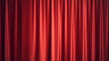 3D çizim lüks kırmızı ipek kadife perdeler dekorasyon tasarımı, fikirler. Kırmızı sahne perdesi tiyatro veya opera sahne zemin için. Mock-up tasarım projesi