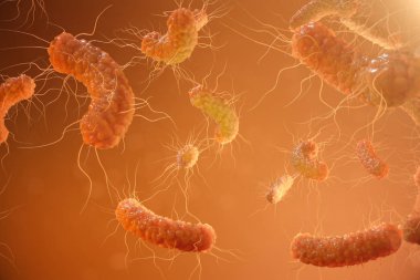 3d çizim viral enfeksiyon kronik hastalık neden. Sarılık virüsü, grip virüsü H1n1, grip, hücre organizma, AIDS'e bulaştırmak. Virüs arka plan.