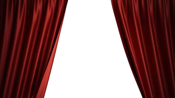 Ilustração 3D luxo cortinas de veludo de seda vermelha decoração design, ideias. Red Stage Curtain para teatro ou cena de ópera pano de fundo. Mock-up para o seu projeto de design — Fotografia de Stock