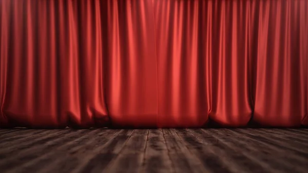 Ilustração 3D luxo cortinas de veludo de seda vermelha decoração design, ideias. Red Stage Curtain para teatro ou cena de ópera pano de fundo. Mock-up para o seu projeto de design — Fotografia de Stock