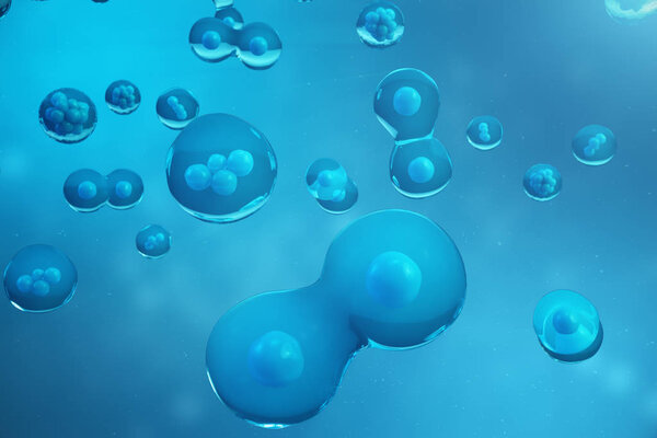 3D Rendering human or animal cells on blue background. Concept Early stage embryo Medicine scientific concept, Stem cell research and treatment.
