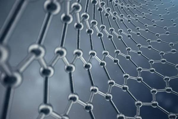 3D-Rendering-Struktur der Graphen-Röhre, abstrakte Nanotechnologie hexagonale geometrische Form Nahaufnahme. Graphen atomares Strukturkonzept, Kohlenstoffstruktur. — Stockfoto