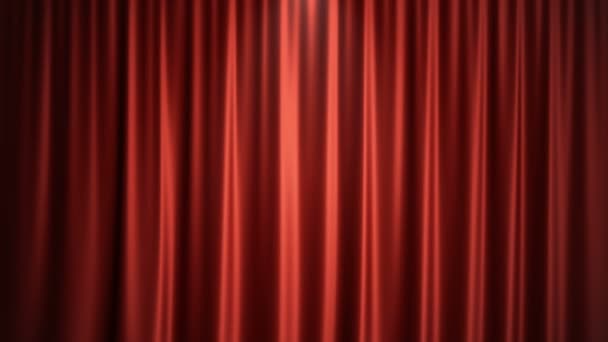3Dレンダリングアニメーションを開いて閉じて豪華な赤いシルク、カーテンの装飾デザイン。劇場やオペラシーンの背景のための赤い舞台幕。デザインプロジェクトのモックアップ — ストック動画