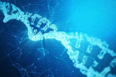 Artifical intelegence DNA molecule. Concept binary code genome. Abstract technology science, concept artifical Dna. 3D illustration clipart