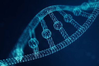 Yapay para Dna molekülü. DNA ikili koduna dönüştürülür. Kavram ikili kod genom. Soyut teknoloji bilim, kavram yapay Dna. 3D çizim