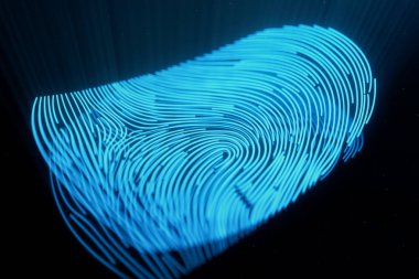 3D illustration Fingerprint scan provides security access with biometrics identification. Concept Fingerprint protection.Curved fingerprint. Concept of digital security clipart