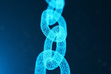 Blok zinciri kavramı, dijital bloğu zinciri teknoloji. Cryptocurrency, dijital kod kavramı. Mavi nokta ağ, arka plan, 3d illüstrasyon parlayan üçgen düşük poligon kılavuz