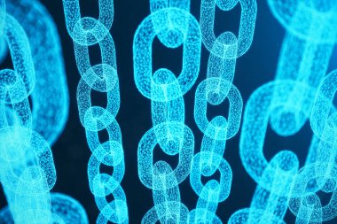 Blok zinciri kavramı, dijital bloğu zinciri teknoloji. Cryptocurrency, dijital kod kavramı. Mavi nokta ağ, arka plan, 3d illüstrasyon parlayan üçgen düşük poligon kılavuz