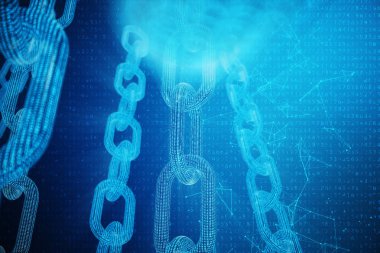 3D çizim dijital bloğu zinciri kodu. Mavi nokta ağ, arka plan parlayan üçgen düşük poligon kılavuz. Ağ, Internet iletişim kavramı