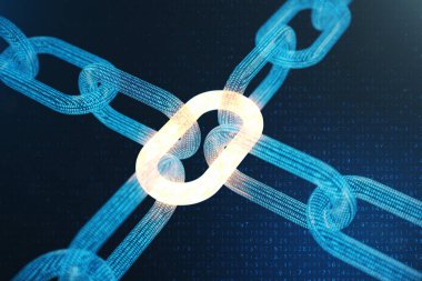 3D çizim dijital bloğu zinciri kodu. Mavi nokta ağ, arka plan parlayan üçgen düşük poligon kılavuz. Ağ, Internet iletişim kavramı