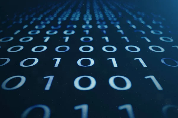 3D illustration binary code on blue background. Bytes of binary code. Concept technology. Digital binary background. — Stock Photo, Image