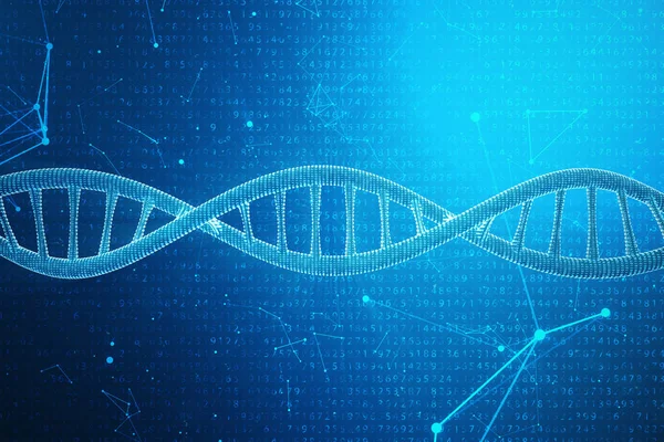 디지털 Dna 분자, 구조 개념 이진 코드 인간 게놈 수정 된 유전자는 Dna 분자 3 차원 일러스트 레이 션 — 스톡 사진