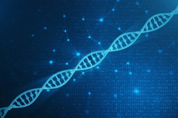 Digital DNA molecule, structure. Concept binary code human genome. DNA molecule with modified genes. 3D illustration