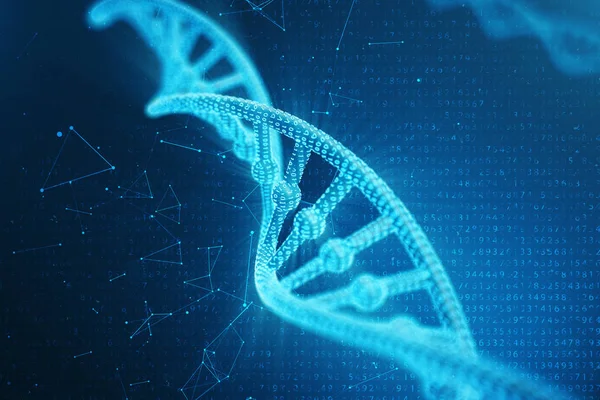 Молекула ДНК искусственного интеллекта. Геном бинарного кода. Абстрактная технология, концепция искусственного ДНК. 3D иллюстрация — стоковое фото