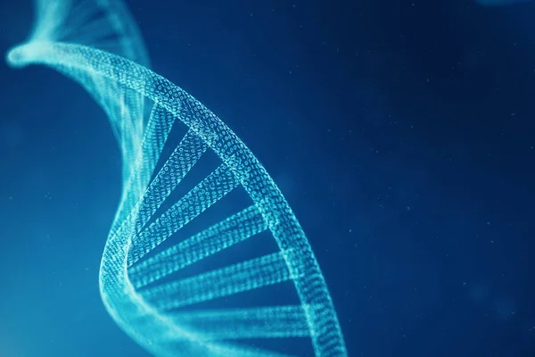 Молекула ДНК искусственного интеллекта. Геном бинарного кода. Абстрактная технология, концепция искусственного ДНК. 3D иллюстрация — стоковое фото