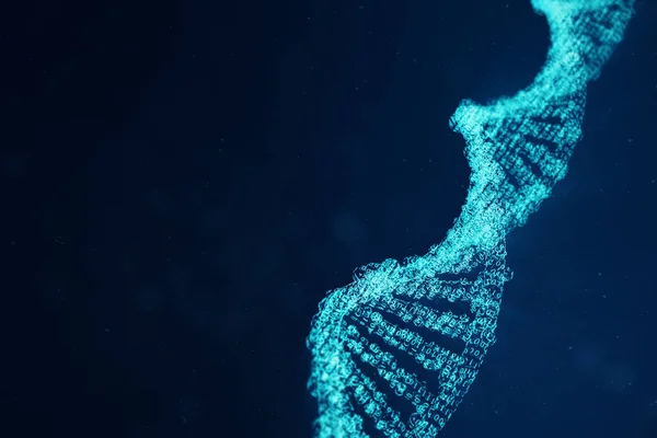 Digitale Dna-molecule, structuur. Concept binaire code menselijk genoom. DNA-molecule met gemodificeerde genen. 3D illustratie — Stockfoto